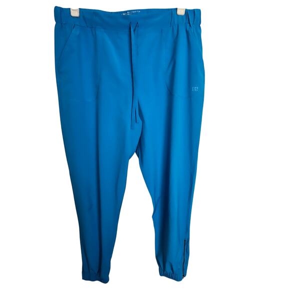Albion Blue Athletic Pants Crop Ankle Zip Drawstring Waist Women M Pockets - Picture 1 of 8